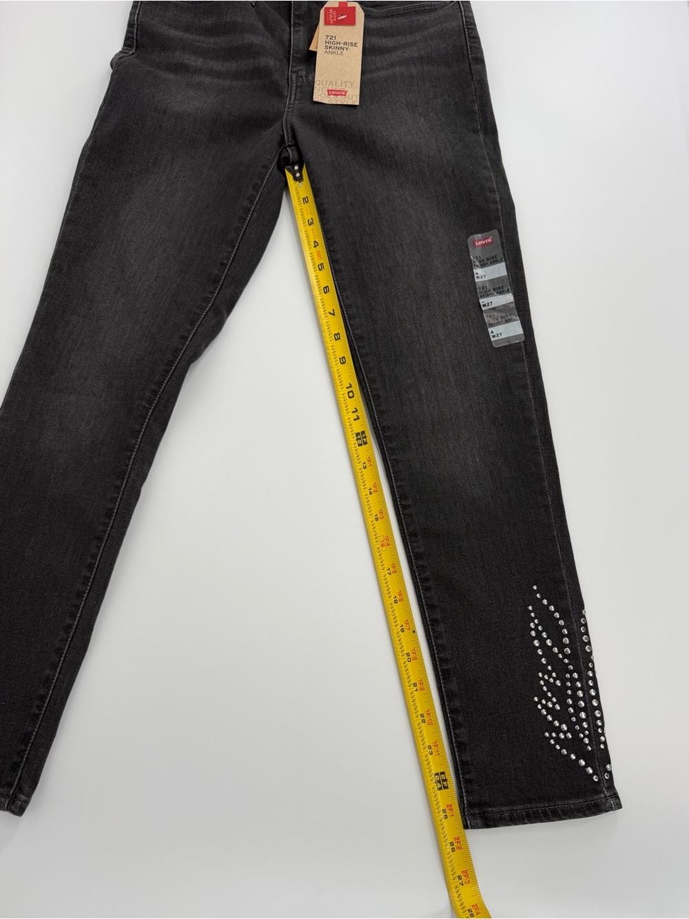 Levi’s 721 High Rise Skinny Ankle Jeans Women’s 4 W27 Black Studded Stretch - Picture 15 of 16